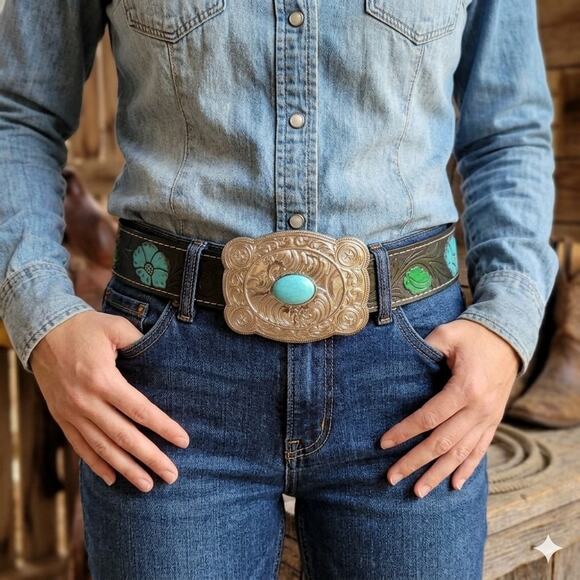 WOMEN\'S WESTERN GENUINE LEATHER BELT, COWGIRL HANDCRAFTED WITH BUCKLE SIZE MEDIU main image 11